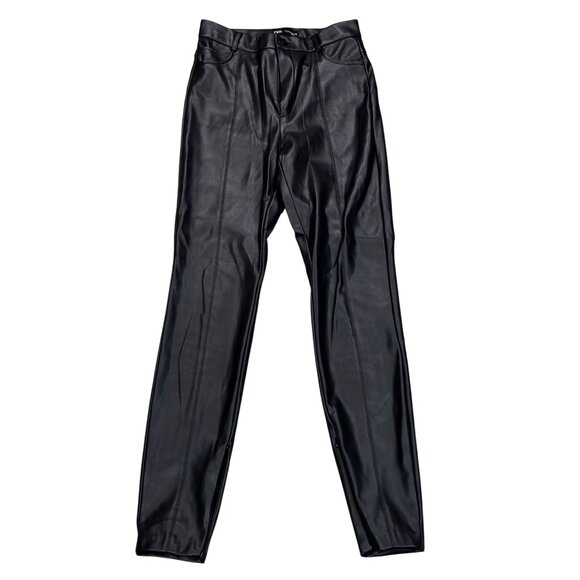Zara Black Faux Leather Slim Fit Pants With Ankle Zipper Detail - EU 36 / US 26 - Picture 1 of 8